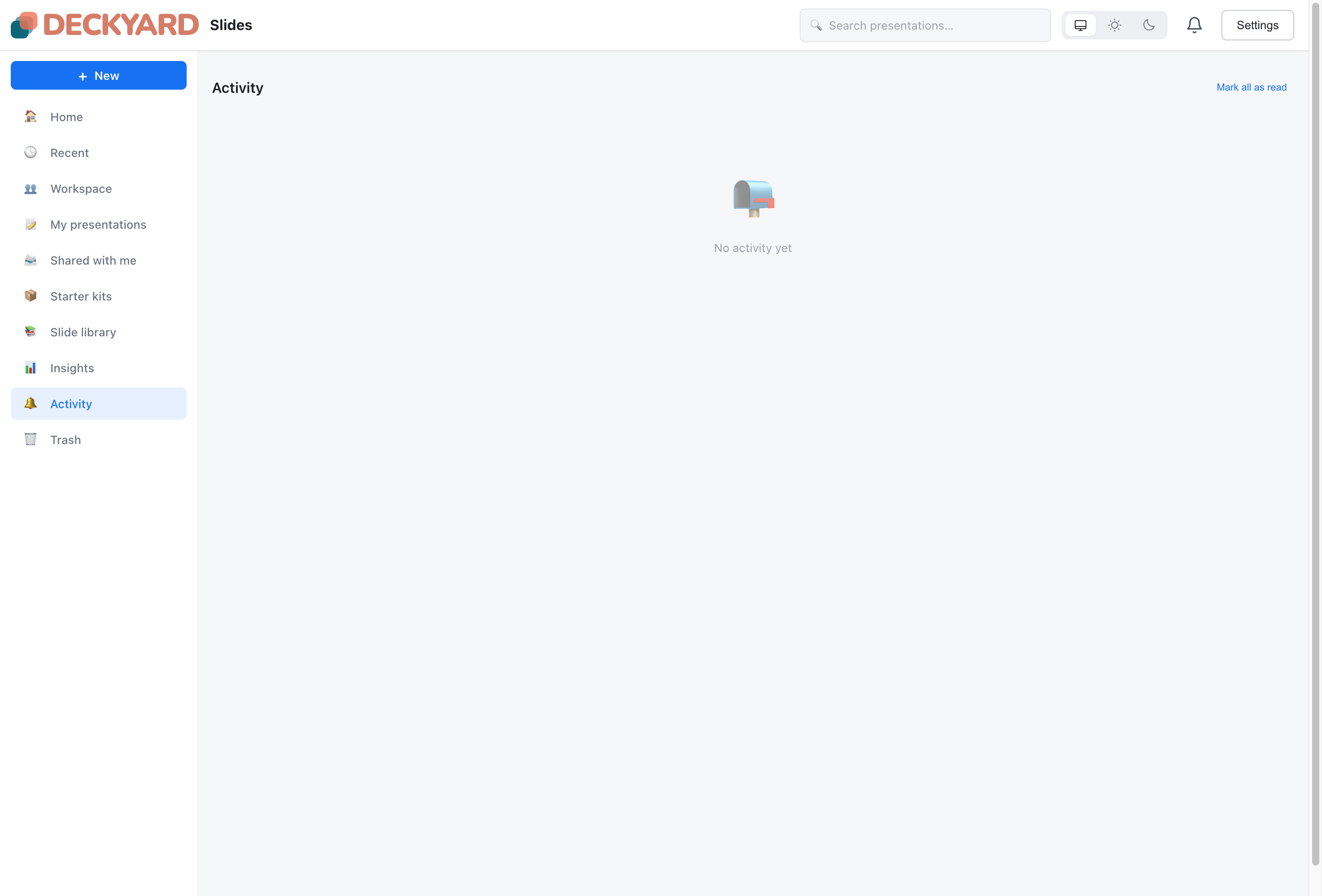 Activity panel showing recent changes to a presentation