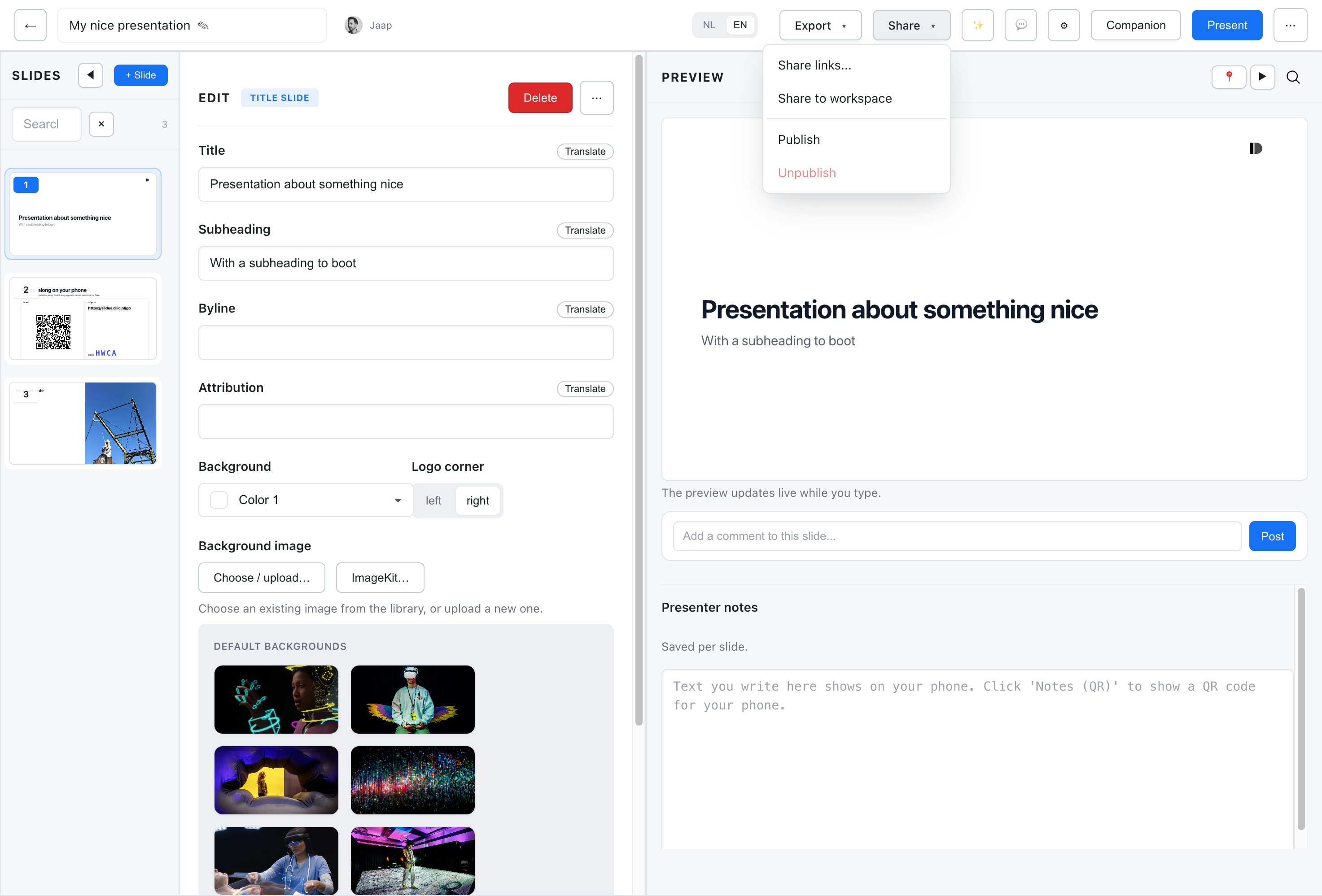 Share menu with collaboration options